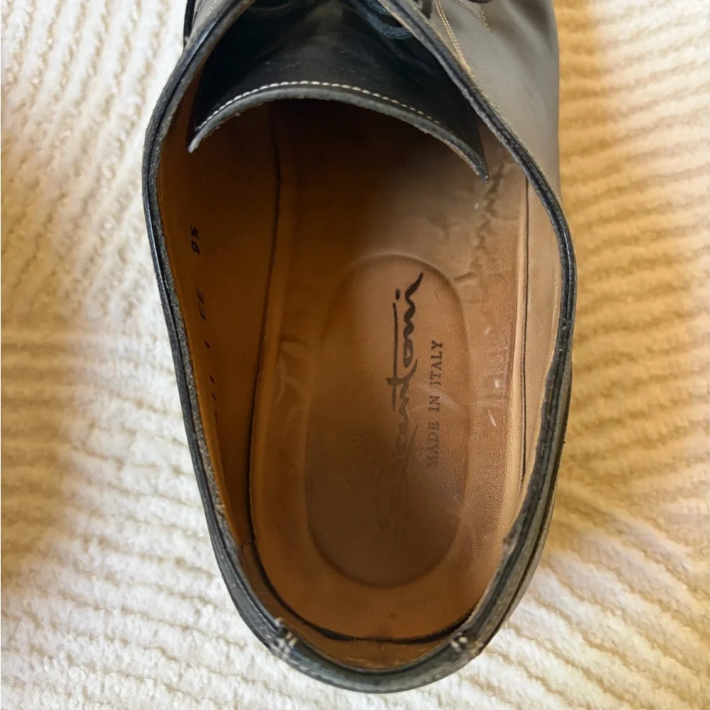 Santoni PRITCHARD Black Italian Leather Derby 751611 Men's Dress Shoes Size 9.5